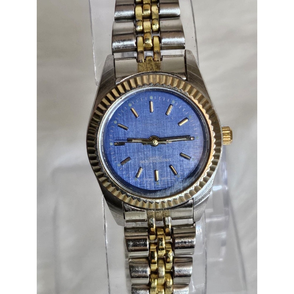 Beauriful Calvin Hill Ladies Two Tone Blue Dial Quartz Watch New Battery Runs